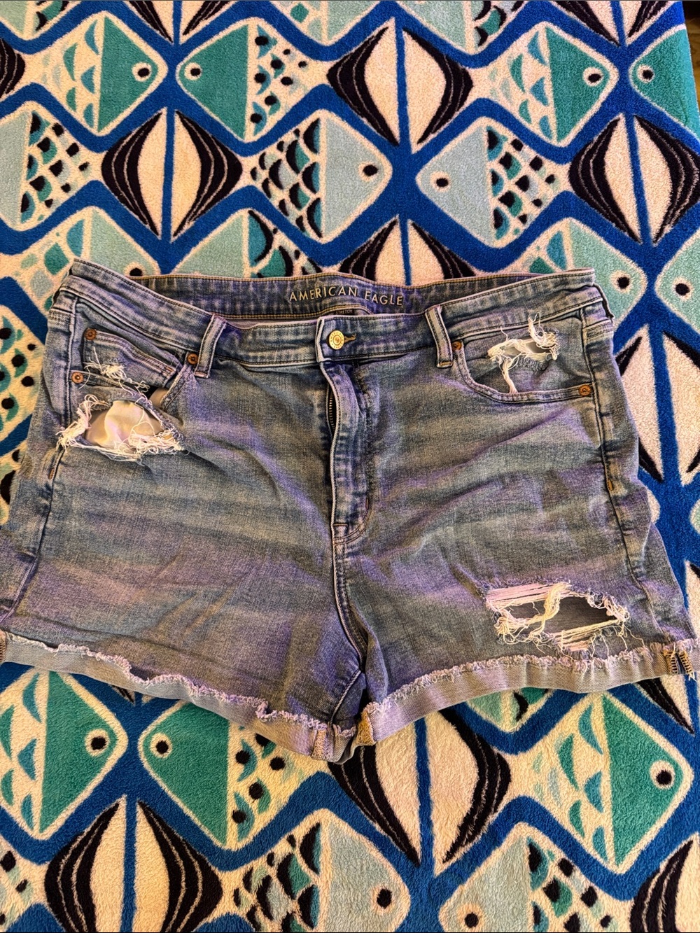 American Eagle Outfitters Light Blue Distressed Denim Shorts